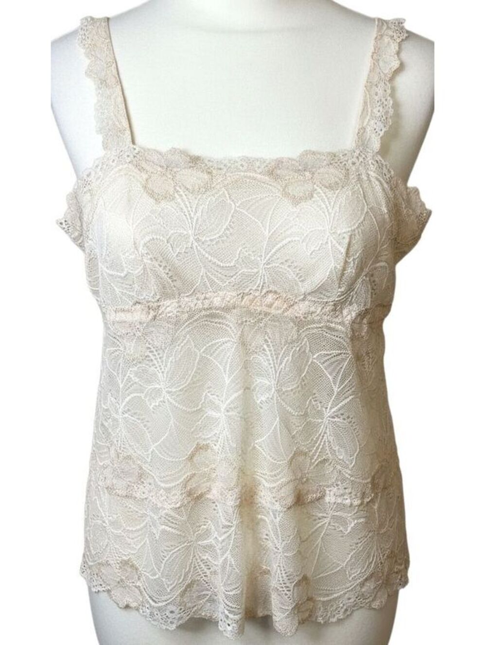 Vintage Y2K Banana Republic Lace Camisole Ivory Floral Ruffle Cami Top Small